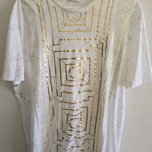 Men's White and Gold Graphic T-Shirt